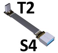 Usb 3.0 Type-C Câble De Données De Remplissage Rapide 3a Usb Type C Double Usb À 90 Degrés C Kaben Ruban Plat Coudé Vers Le Bas Col De Cygne Type - Type S4-T2-0.8m