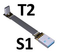 Usb 3.0 Type-C Câble De Données De Remplissage Rapide 3a Usb Type C Double Usb À 90 Degrés C Kaben Ruban Plat Coudé Vers Le Bas Col De Cygne Type - Type S1-T2-1.0m