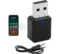 USB 5.1 Car Bluetooth Adapter with AUX and USB Output, Plug and Play Bluetooth Receiver with 3.5mm Audio Cable for Speakers and Hands-Free Calls