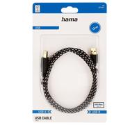 Hama Câble USB A mâle vers B mâle USB 2.0 480 Mbit/s – connecteurs plaqués or – textile tressé 1,5m