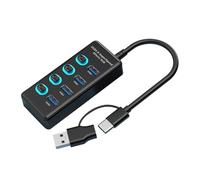 USB Adapters, Computer Adapter, Docking Station 4 Ports with Switches Charging USB 2.0 Hub, Port Expander for Mobile Phones, Hard Disks Tablets, 3.7x0.83x1.65inches