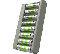 Usb Akkuladegerät E821, Mit 8 Ladeslots (Grau, Inkl. 4x Gp Akkus Aaa