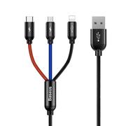 USB-Baseus-Kabel 3-in-1 USB-C / Lightning / Micro 3,5A 0,3m, schwarz