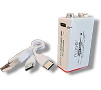 USB Battery 9V Lithium Battery with 2 in 1 USB Type C Charging Cable 3600mWh PL-9V-01