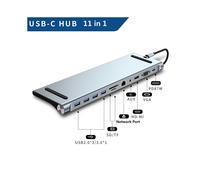 (USB C 11 EN 1) Station d'accueil de type C Hub USB 3.0 Splitter Adaptateur multiport 4K Compatible