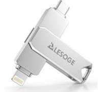 USB C 128GB Apple MFi Certified, USB Flash Drive External Storage Photo Stick, USB 3.0 Flash Drive Backup Photos Videos, 3 in 1 USB Flash Drive for iPhone/Type C/iPad/Android/PC/Mac (Grey)