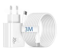USB C 20W Chargeur Rapide avec 3M Long USBC Câble pour iPhone 17/Air/16/16e/15 Pro Max Plus, iPad Pro/Air, iPad 10/11/A16, PD Adaptateur Type C Charge Rapide Secteur Prise avec Câble C vers C