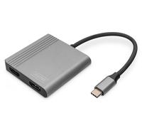 DIGITUS Adaptateur Graphique USB-C - USB-C vers 2X HDMI - UltraHD 4K/60Hz - Support SST/MST - 18 cm de Longueur de câble - Plug & Play - Gris