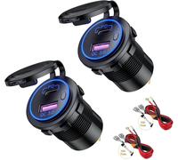 Usb C 36w Qc3.0 And Pd Car Charger Socket With Led Indicator Waterproof Switch For 12v-24v Cars Boats Motorcycle 2 Pieces