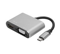 USB C à HDMI VGA Adapter 4K Hub en Aluminium, Dongle Multi-Port 2 en 1 pour Le Projecteur de Moniteur D'ordinateur Portable, Compatible avec Pro/Air, XPS, Tablette, Téléphone (Grey)
