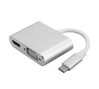 USB C à HDMI VGA Adapter 4K Hub en Aluminium, Dongle Multi-Port 2 en 1 pour Le Projecteur de Moniteur D'ordinateur Portable, Compatible avec Pro/Air, XPS, Tablette, Téléphone (Silver)