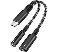 USB C Audio Adapter 3.5 mm Jack and Charger 2 in 1 Adapter Type C Jack and Charger,USB C to Auxiliary Audio Jack with (Black)