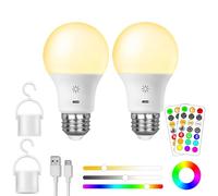 USB C Batterie Ampoule Rechargeable Avec Télécommande, E27 Ampoule Intelligente RGB, 9+3 Températures de Couleur, LED Dimmable Touch Control Ampoules avec Fonction de Timing, 2600mAh, 8W, A19,2 pack