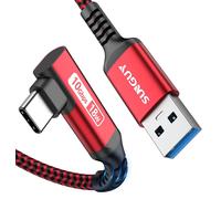 USB C Cable 90 Angled 25CM 10Gbps USB 3.1 Gen 2 USB to USB C Cable Short Type C Fast Charge Compatible with Android Auto, Galaxy S22, SSD, Huawei P30/P20, Xiaomi-Red