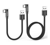 USB C Cable Angled 90 Degrees, Pack of 2 USB C Fast Charge 3A Type C Short Nylon Braided Cable Compatible with Samsung Galaxy S24 Plus Ultra S23 S22 (20cm and 50cm)