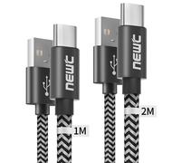 USB C Cable [Pack of 2, 1M+2M] Braided Black Nylon Compatible with Samsung Galaxy S23 S22 S21 S20 S8 S9 S10 A20 A12 A13 A21 A40 M31, Redmi Note 10, OnePlus, Fast Charger Cable