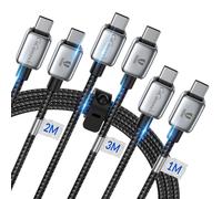 USB C Cable PD100W [3 Pack, 1M+2M+3M] 20V/5A Nylon Braided Charging Cable for Samsung Galaxy S23 S22 S21 A13 A23 A33 A53 MacBook Air M2 iPad Pro 12.9 iPad Air 5/Mini 6, Pixel 7 Pro