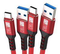 USB C Cable Set (2 Pack) USB 3.0 Type A 1m Power and Data Cord Nylon Braid for USB 3.1 laptops and Smartphones Nexus 5X, 6P, OnePlus 2, OP 3, HTC 10, MacBook Pro - Red/Red