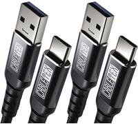 USB C Cable Set (2 Pack) USB 3.0 Type A 1m Power and Data Cord Nylon Braid for USB 3.1 laptops and Smartphones Nexus 5X, 6P, OnePlus 2, OP 3, HTC 10, MacBook Pro - Black/Black