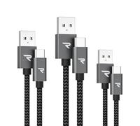 USB C Cable, USB C Fast Charging Cable [0.2M+1M+2M/Pack of 3], Nylon Braided Type C Charger Wire Compatible with iPhone 16e/16/15 Plus Pro Max, Galaxy S24/S23/S22, iPad
