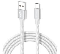 USB C Cable, White, 2 m USB A to USB C Cable Fast Charging Nylon Braided USB Cable for iPhone 16, for iPhone 15, for Samsung Galaxy S24 A55 A15, Pixel, Redmi, Switch