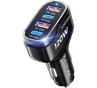 USB C Car Charger, 120W Multi 4 Port 12V 24V Type C PD QC Quick Charge Automobile Socket Phone Cigarette Lighter Adapter for Samsung S24 A55/Redmi Note 13/iPhone 15/Galaxy Tab/Macbook