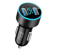 USB C Car Charger, 2-Port Cellphone Adapter, Compact Smart Charging Hub with Digital Voltage Display, Fast Power Delivery for Road Trip, Long-Distance Driving, Commute, Business Travel, Ride-Sharing