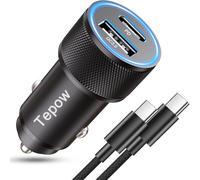 Usb C Car Cigarette Lighter Charger 60 W, Pd+Qc3.0 Double Cigarette Lighter Socket 12 V Usb Fast Car Phone Charger With Cable For Iphone 16 15, Samsung S25 S24 S23 S22