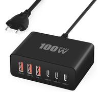 Usb C Charger, 100w 6 Ports Usb C Plug, Fast Phone Charger, Multi-Socket Type C Power Adapter For Phone 16 15 14 13 12 11 Pro Max X Xs Xr 8 7 6s Plus Mini Se, Samsung Galaxy, 1-Piece - Black