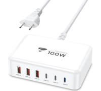 USB C Charger 100W Fast Charge 6Port USB C Socket Multiple GaN PD+QC 3.1A AC Adapter USBC Charger for iPhone 15 16 Pro Max Plus 14 13 12 11 MacBook Pro/Air iPad, Samsung S24 S23 S22 Tablet