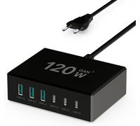 Usb C Charger 120w Gan, Multiple Usb Charger [3usb-C + 3usb-A] Pd Charger, 6 Ports Usb C Charging Station Compatible With Iphone/Samsung/Google/Tablet/Mobil Power And Other Usb Devices (Black)