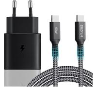 USB C Charger 25W Fast Charge with Cable for Samsung Galaxy S24,S23,S22,S21,S20,S10,Z Fold Flip 3/4/5,A13,A14,A23,A33,A34,A54,A53, Tab S8, Mains Adapter Plug for iPhone 15 Plus (Black)