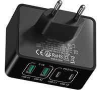Usb C Charger, 4-Port Slim Cargador Tipo C Carga Rapida Qc & Pd3.0 Cargador Usb Multiport Power Adaptador Corriente Usb C Enchufes For Iphone 15 14 13 Pro Max, Samsung S24/S23 Tablet (Black)
