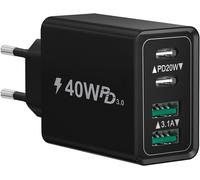 Usb C Charger, 40w 4 Ports Quick Usbc Plug, Dual Port Pd+Qc Block Charger, Multiple Type C Ac Adapter For Iphone 16 15 14 13 12 11 Pro Max Phone Samsung Tablet