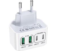 Usb C Charger, 40W 4 Ports Usbc Fast Charger, Flat Compact Usb C Adapter Space-Saving, Wall Charger For Small Spaces, Compatible With Iphone 16/15/14, Samsung S25/S24/S23, Portable