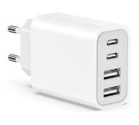 USB C Charger, 45W Fast USB Plug for iPhone 16 15 14 13 12 11 Plus Pro Max Samsung Fast Charger 4-Port Multiple USB Charging with PD and QC3.0 Type C Wall Power Supply Adapter