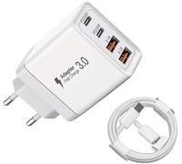 Usb C Charger + Cable, 55w 4 Port Usb Socket Fast Charger Iphone, Multi Sector Pd+Qc 3.1a Type C Adapter For Iphone 15 14 13 12 11 Pro Max X Xs Xr 8 7 6s Plus Mini Se, Ipad, Samsung Galaxy