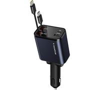 Usb C Cigarette Lighter, 65w 4-In-1 Retractable Car Charger, With 2 Retractable Usb C Cables, Car Cigarette Lighter Charger For Iphone 16/15, Samsung S24/23/22, Ipad ¿ Blue Black