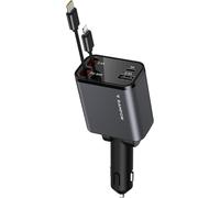 Usb C Cigarette Lighter, 65w 4in1 Retractable Car Charger, With Retractable Usb C Cables And Lightning Cable, Cigarette Lighter Charger For Iphone 16/15, Samsung S24/23/22, Ipad ¿ White Silver