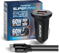 Usb C Cigarette Lighter Charger 60W + 60W Fast Charging Cable \U2013 Double Car Charger \U2013 Usbc Pd 30W + Usba Qc 30W \U2013 12V Cigarette Lighter Socket For Iphone Ipad Android Smartphone