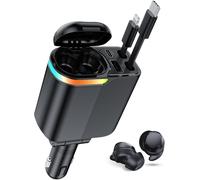 Usb C Cigarette Lighter With Bluetooth Headphones, 4 In 1 Retractable Car Charger Quick Charge 120w, Car Cigarette Lighter Adapter For Iphone 16 15 14 Pro Max Samsung Android