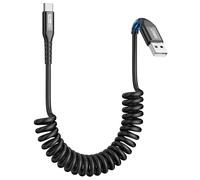USB C Coiled Cable, [0.3M-0.8M] 3A USB to USB C Fast Charge Cable for Android Auto, iPhone 16/15 Plus Pro, Carplay, Galaxy S24 S23, Huawei, Xiaomi, Sony, MacBook-Black