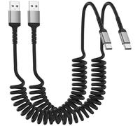 USB C Coiled Cable 2 Pack 1ft 3.3ft USB A to USB C Short USB C Cable Fast Charging Cable for iPhone 16/15/Plus/ProMax, Galaxy S24 Ultra S23 FE S22 S21, Google Pixel,