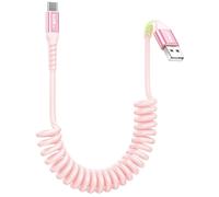 USB C Coiled Cable, 3A USB C Fast Charging Cable, [0.4M-1M] USB to USB C Cable for Android Auto, iPhone 16/15 Plus Pro, Galaxy S24 S23, Huawei, Xiaomi, Sony, MacBook-Pink