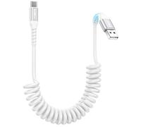 USB C Coiled Cable, 3A USB C Fast Charging Cable, [0.4M-1M] USB to USB C Cable for Android Auto, iPhone 16/15 Plus Pro, Galaxy S24 S23, Huawei, Xiaomi, Sony, MacBook-White