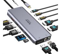 USB C Docking Station Dual Monitor, 12 in 1 USB-C Triple Display Docking Station to 4K HDMI+DP Port+2 USB3.0+2 USB 2.0+SD/TF+PD+Ethernet+3.5mm Audio Compatible with Dell/HP/Lenovo Laptop