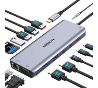 USB C Docking Station Dual Monitor,14 in 1 USB C Dock to Dual HDMI and VGA,Ethernet RJ45,100W PD,USB 3.1/3.0/2.0,SD/TF and Audio,USB C Hub for MacBook HP Lenovo Dell
