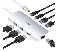 USB C Docking Station Dual Monitor 8 in 1 USB C Hub 2 HDMI, DisplayPort, Gigabit Ethernet, 100W PD Charging, 3 USB A/C 3.0 Ports, Laptop Docking Station for MacBook/Dell/HP/Lenovo/Surface(Silber)