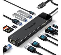 USB C Docking Station for 3*Displays, 13-in-1 Hub Adapter to Dual HDMI, VGA, Gigabit Ethernet, 2 USB 3.0&2.0, 100W PD, USB-C Data, SD/TF, AUX 3.5mm for MacBook/HP/Dell/Lenovo