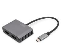 DIGITUS Adaptateur Graphique USB-C - USB-C vers DisplayPort & HDMI - UltraHD 4k/30Hz - HDMI 1.4b, HDR10, CEC - Longueur de câble 20cm - Plug & Play - Gris